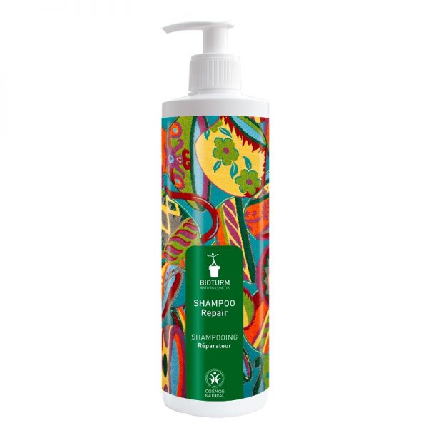 Das Repair-Shampoo in der 500ml Flasche für trockenes, strapaziertes und strohiges Haar von Bioturm