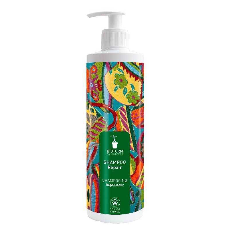 Das Repair-Shampoo in der 500ml Flasche für trockenes, strapaziertes und strohiges Haar von Bioturm