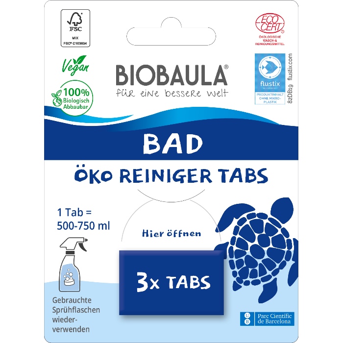 Der biologisch abbaubare Badreiniger von BioBaula in der plastikfreien Verpackung im cosa Kosmetik Onlineshop