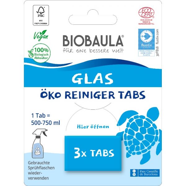 Der biologisch abbaubare Glasreiniger von BioBaula in der plastikfreien Verpackung im cosa Kosmetik Onlineshop