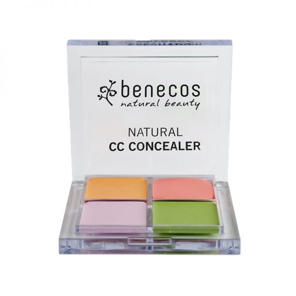 Die CC-Concealerpalette mit Beige, Rosa, Lila und Grün als Korrekturfarben von benecos
