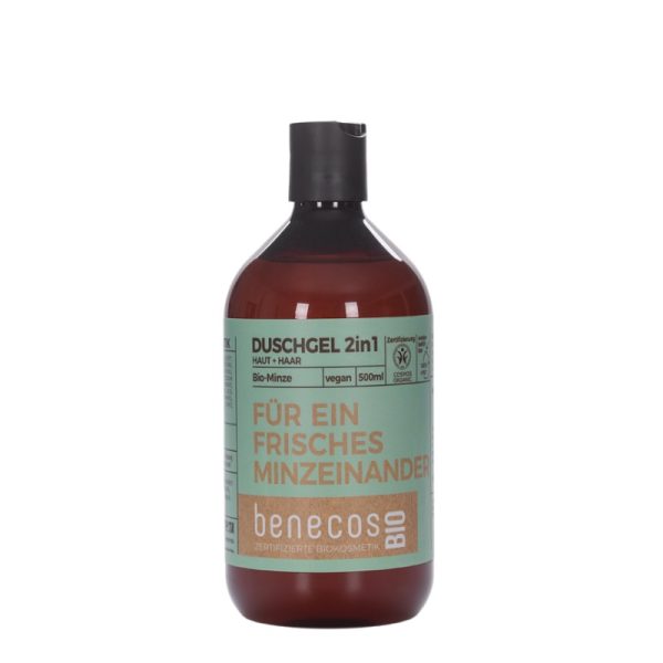 Erfrischendes Naturkosmetik-Duschgel und Shampoo mit Bio-Minze und Bio-Apfelsaft von benecos im cosa Kosmetik Onlineshop